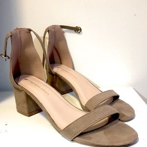 Tan Suede Ankle Strap 2 inch Heels